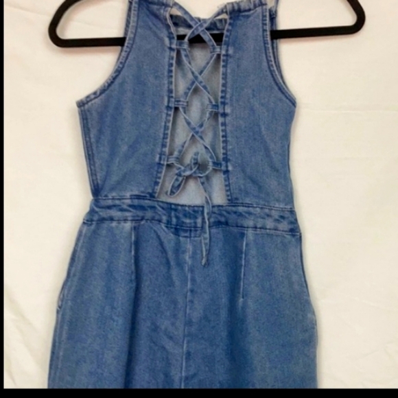 Denim & Co wide leg jean jumpsuit w corset back - Picture 7 of 12